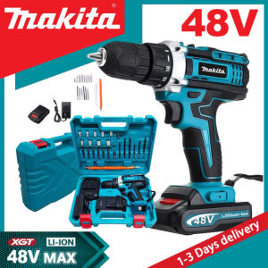 Original Household Electric Screwdriver Hand Drill Impact Drill Cordless Hammer Drill 48V Double Speed 2 Li-ion Battery With LED Power Indicator FREE 24PCS Drill Bits IPT Kit Set