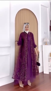 Gamis Mewah Brokat Nadine Dres Tille Full Puring Mix Brukat M L XL XXL 3XL Resleting Depan Aktif Busui Friendly Dress Kondanan Wanita Elegan Kekinian Baju Muslimah Remaja Ootd Hijab Warna Mahogany Burgundy Hitam