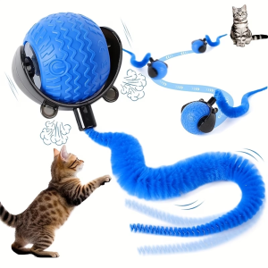 Cat Toy for Indoor Cats Speedy Ball with Tail Moving Cat Balls for Bored Indoor Adult Cats360°Automatic Rolling Ball Toy