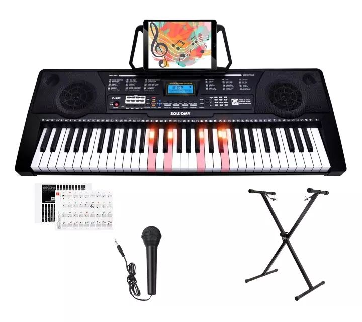 KAWES Standard 61 Keys Digital Electric Piano Dual Speaker +Mic+Piano Book+Charger  35inch Electric Piano