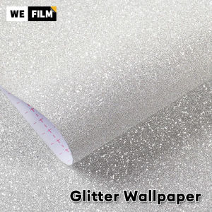 Glitter Wallpaper Self-Adhesive Sticker Silver Wall Paper Decor Removable Waterproof White Glitter Stick and Peel Glitter Contact Paper for Dressing Table Furniture