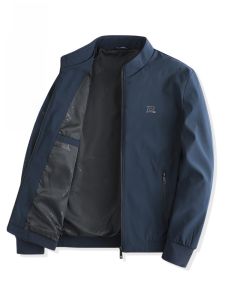 ROMON | Lormen Mens Stand Collar Jacket Casual Business Style Windproof Spring Autumn Fashion Urban Polyester Fiber Long Sleeve Zipper