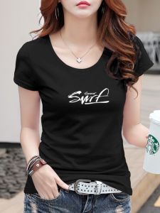 Slim Fit Pure Cotton Short Sleeve T-Shirt Womens Summer Thin Style Black Popular Half Sleeve Top round Neck Commute Korean Version