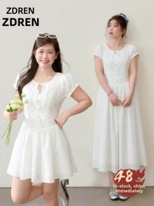 ZHANGDAREN | Đầm Dây Cinching eo Trắng Giảm Cân Kích Thước Lớn