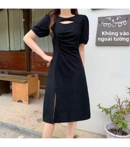 Váy T-shirt Mùa Hè 2024 Dáng Rộng Phong Cách Hàn Quốc Dài qua Đầu Gối Thời Trang Nữ Cỡ Lớn Váy Midi Cổ Vuông Tay Ngắn