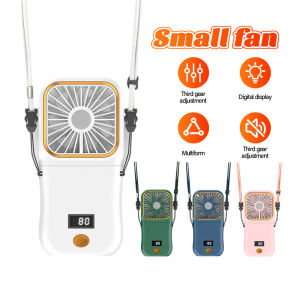 Portable Folding Fan with Usb Charger Cable Neck Fan Mini Kipas 3000mah Digital Display Portable Multifunctional Charger for Neck Hanging Small Fan
