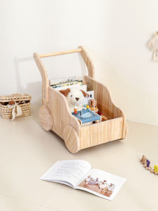 Childrens Room Integrated Wooden Bookshelf with Wheels Mobile Storage Cart Reading Area Toy Organizer Real Wood Furniture