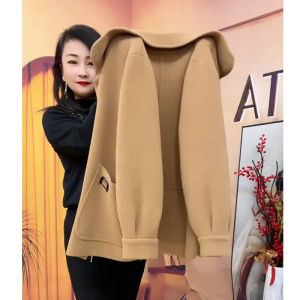 Áo Khoác Len Cardigan Cổ Polo Dài Tay Màu Trơn Cài Nút Cho Phụ Nữ Trung Niên Thời Trang Thu Đông Phong Cách Trung Hoa Mới