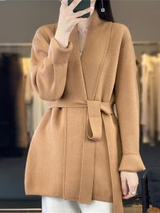 Ole Discount Big Sale Cashmere Cardigan Womens Mid Length Long Length Knitting Coat Loose and Lazy Style Small Wool Outwear