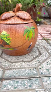 [TẶNG KÈM ẤM] Bình Ủ Ấm Trà Gỗ Dừa Giữ Nhiệt Cao Cấp Trang Trí & Quà Tặng Sang Trọng Mẫu Măng Cụt Tre 1000ml - KIM TỨ