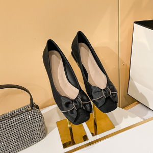 MIFEI | French Square Toe Bowknot Gentle Coarse Heel Womens Shoes