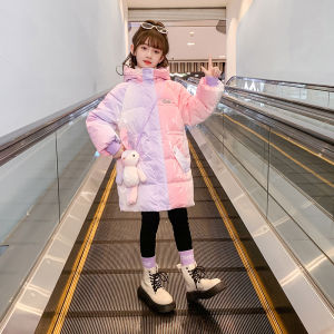 Korean Style Girls Winter Cotton Jacket Warm Long Middle-Length Fashionable down Cotton Outerwear Red Casual Daily Wear