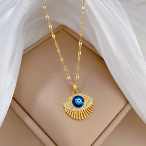 316L Stainless Steel Retro Blue Eye Pendant Necklace For Women Girl New Fashion Clavicle Chain Jewelry Gift Party 2023
