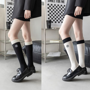 French Mary Jane Style Long Tube Socks Pure Cotton Black White Womens Autumn Spring Leg Socks Comfortable Warm High Tube Socks