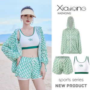 ชุดว่ายน้ำสปอร์ต 3 ชิ้น แขนยาว คลุมหน้าท้อง ชุดว่ายน้ำสำหรับนักเรียน แห้งเร็ว ไซส์ใหญ่ ชุดว่ายน้ำสำหรับผู้หญิง