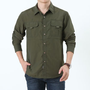 Summer Thin Quick-Drying Long Sleeves Shirt Mens Outdoor Middle-Aged Multi-Pocket Workwear Shirt Casual Quick-Dry Clothes Embroidered