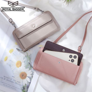 Royal Bagger หนังสือผ้าแท้กระเป๋าสะพายสำหรับผู้หญิง สะพายไหล่แฟชั่นใหม่ กระเป๋าพาดลำตัวมัลติ ฟังก์ชัน ลำลองความจุสูง ถือทรงคลัทช์ แฟชั่นกลาง โทรศัพท์