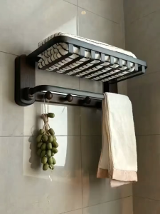 Plastic Wood Style Bathroom Towel Rack Punch-free Double-layer Wall-mounted Bathroom Storage Rack Toilet Toilet Storage Rack