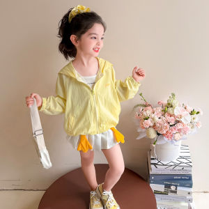 Girls Summer Cartoon Sun Protection Clothes Thin Hooded Outerwear Little Girls Summer Clothing Breathable Outdoor Kids Outfits