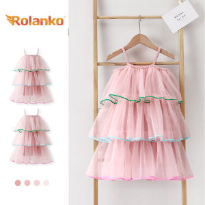 Rolanko Cake Dress Summer Sling Sleeveless Chiffon Girls Sweet Princess Dresses Party Performance Casual Wears 2-7Years