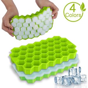 37 Grids Ice Tray Honeycomb Shape Ice Cube Maker Silicone Ice Cube Molder With Cover Lid Ice cube tray
