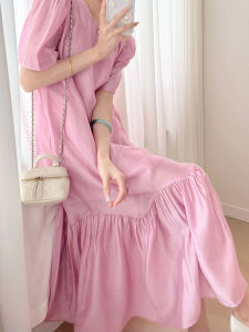 Pink French Tea Break Dress Girls New Style Luxury Goddess Long Skirt Childrens Clothing Lolita Elegant Ladylike Fashion