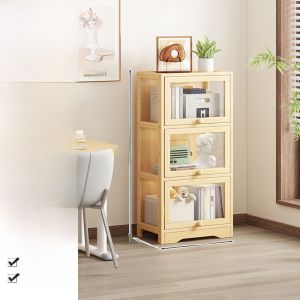 Solid Wood Bookcase Home Use Floor Standing Acrylic Door Panel Wall Mounted Shelf Study Room Display Cabinet Childrens Bookshelf