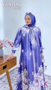 New Yunisa Dress Wanita Set Hijab Gamis Motif Lebaran Busui Terbaru Jumbo Free Jilbab Kekinian 2025