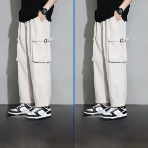 ROMON | Romon Mens Summer Thin Ice Silk Work Pants Loose Straight Leg Long Casual Sports Trousers Fashionable Urban Style Polyester Fiber