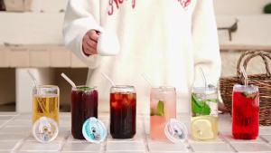 1/2PCS High Borosilicate Glass Tumblers 500ML Shape Reusable and Cold and Heat Resistant Includes Straw and Lid for Milk Coffee