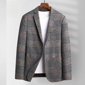 ROMON | เสื้อสูทผู้ชายผ้าขนสัตว์ฤดูใบไม้ผลิและฤดูใบไม้ร่วงแบบใหม่ธุรกิจลำลองลายสก็อตเสื้อโค้ทสไตล์เกาหลีขนาดเล็ก