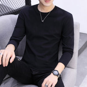 Mens Long Sleeve T-Shirt Pure Cotton Basic Inner Shirt White Black Autumn Fashionable Youthful round Neck Sweatshirt