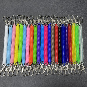 3pcs Retractable Coil Spring Keychain Colored Coil Ring Lobster Buckle SpiralHanging Cord Umbilical CordPrevent Key Lost
