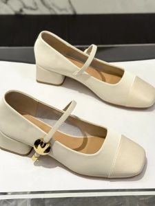 Fairy Style Mary Jane Shoes Korean Version Thick Heel One-Strap Closure Square Head Versatile Medium Heel Brand Genuine Leather