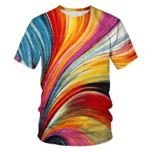 Wish Graffiti Painting 3D Digital Print Mens round Neck T-Shirt V-neck Short Sleeve Loose Fit Casual Wear Summer Collection