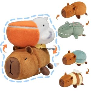 REVERSIBLE Capybara จระเข้ Plushie ตุ๊กตาคู่ Capibara BEE เต่า Pelican Bee Plush ของเล่นเด็กของขวัญวันเกิด