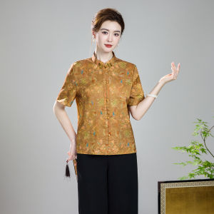 XIUGUANTANG | New Chinese Style Imitation Huaro Short Sleeve Stand Collar Vintage Blouse