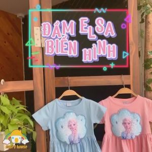Váy bé gái Elsa đầm biến hình disney thun cotton thoáng mát cho bé mặc đi học dạo phố Đầm Cho Bé Gái