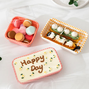 INS กล่องใส่เค้กครีมที่วาดด้วยมือกล่องใส่ปิ่นโตมาการองสำหรับใส่ขนมหวานทำจากนมถั่วเหลือง Tiramisu มูสพันชั้น