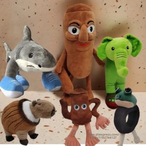 รองเท้าผ้าใบ Plush Shark Monsters ของเล่น Capybara ไม้ Barrel ถังล้อกบไม้ Man อะนิเมะรูปตุ๊กตาของเล่นสําหรับเด็ก