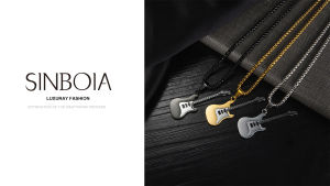 Sinboia Punk Rock Titanium Steel Guitar Pendant Necklace For Men Music Lovers Fashion Jewelry
