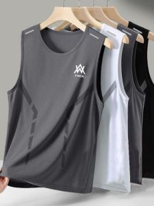 เสื้อกั๊กผ้าไหมน้ำแข็งสำหรับผู้ชาย แห้งเร็ว บาง แขนกุด ไซส์ใหญ่ ทรงสลิมฟิต วิ่ง ลำลอง แฟชั่น ฤดูร้อน 2025