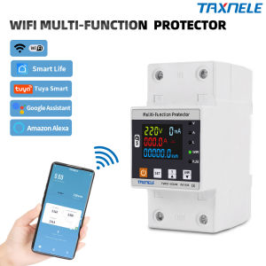 TAXNELE 63A 80A TUYA WiFi Smart Earth Leakage Over Under Voltage Protector Relay Circuit Breaker Timer Energy Power kWh Meter Smart Life