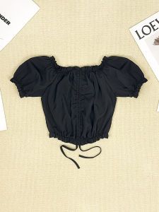 Áo Thun Tay Ngắn Vai Một Bên Hông Phong Cách Ngọt Ngào Cho Nữ Mùa Hè 2025 Thiết Kế Mới Có Dây Rút Ngắn Tay Áo Ngắn