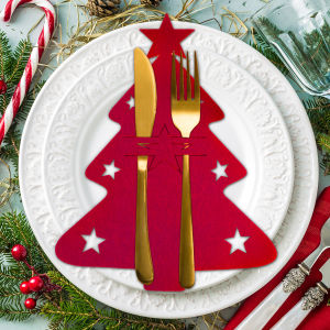 4/8pcs Christmas Knife Fork Holder Felt Xmas Tree Star Shape Pocket Cutlery Bag New Year Party Dinner Table Decoration Organizer