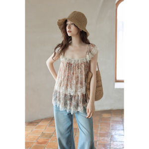 seemon | Unique Design Traditional Chinese Style Oil Painting Lace Blouse