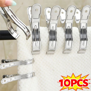 10ชิ้นที่ที่หนีบผ้านวมสแตนเลส3ขนาดแผ่นที่หนีบที่แขวนหมวกถุงเท้าอเนกประสงค์คลิปภาพถ่ายไม้หนีบกันลมคลิปปิดผนึก