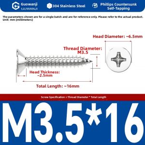 GUWANJI | 304 Stainless Steel Cross-recessed Countersunk Wood Screw
