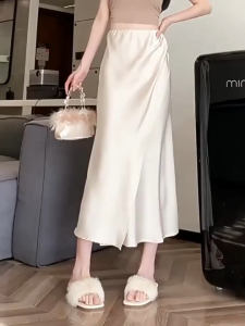 High Waist A-Line Long Skirt Womens Slim Drapey Fish Tail Half Skirt