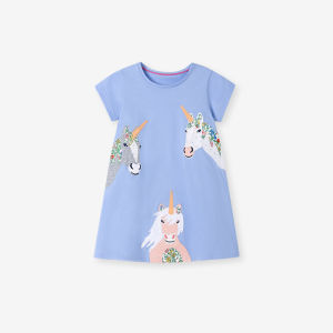 Little Maven Girls Cartoon Dress Casual Summer Skirt Childrens Dress Soft Cotton Fabric Short Sleeve Dress for Ages 2-8